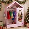 Roofed Kids Wardrobe With Mirror Clothes Rack And Storage Cubes